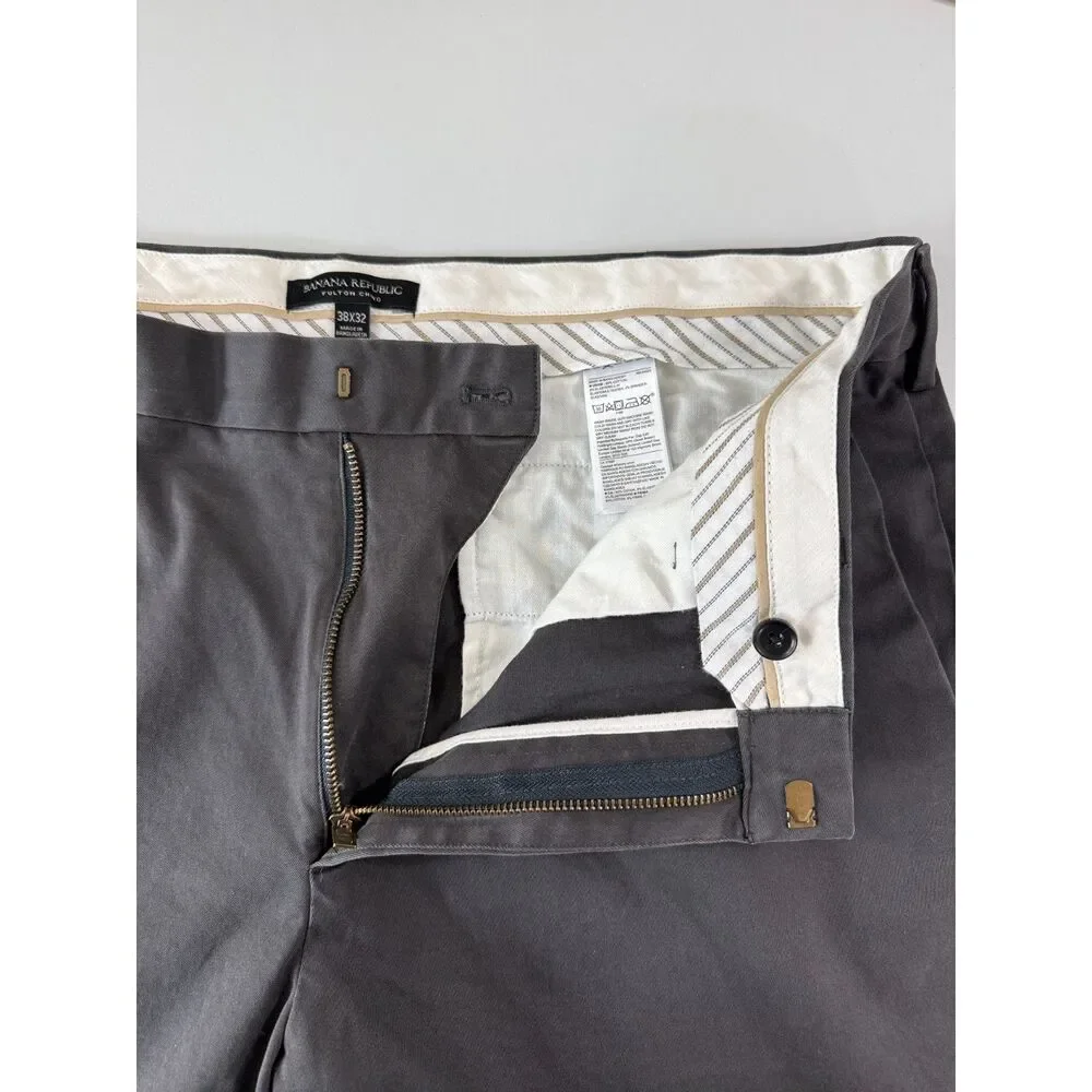 Banana Republic Fulton Chino Mens 38x32 Charcoal Gray Stretch Pants Straight